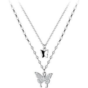 Sterling Silver Butterfly Necklace - Vintage Layered Crystal Design for Women